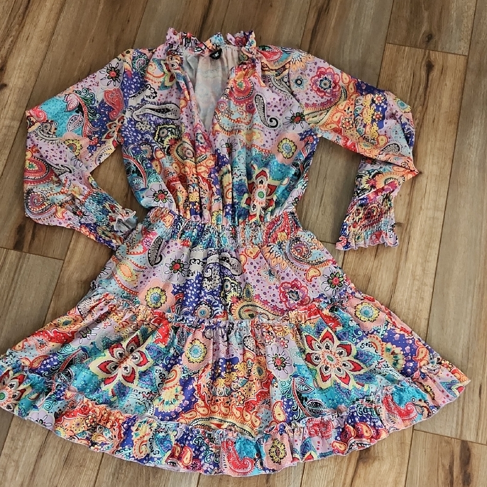 Chic Me Vibrant Boho Style Paisley Midi Dress Women's Size Small